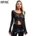thumbnail image 2 of Top de baile de Jazz y Ballet con mariposas para mujer, camiseta con cuello redondo y manga acampanada, camiseta de malla acanalada dividida, traje de práctica de baile clásico, 2 of 5
