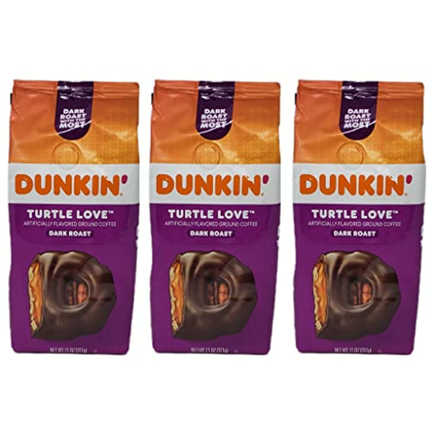 Dunkin Donuts Limited Edition Turtle Love Ground Coffee Pack Of 3