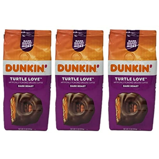 Dunkin Donuts Limited Edition Turtle Love Ground Coffee Pack Of 3 Bags 11 Oz Per Bag 33 Oz