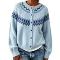 thumbnail image 2 of Sweater for Women Crew Neck Button Down Cardigan Fair Isle Knit Long Sleeve Relaxed Fit Casual Fall Pullover, 2 of 5