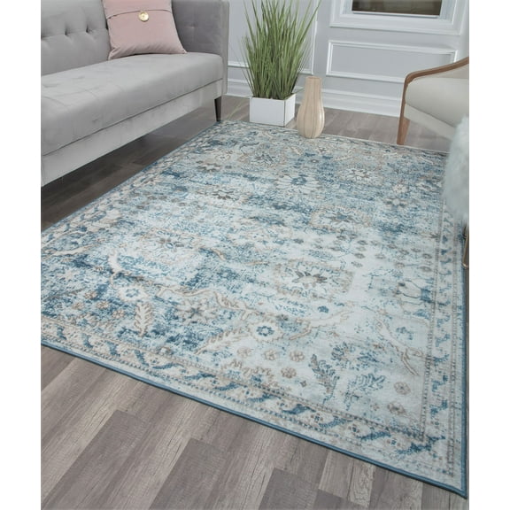 Freida FY55A Bluebell Vintage Farmhouse Blue Area Rug, 8'x10'