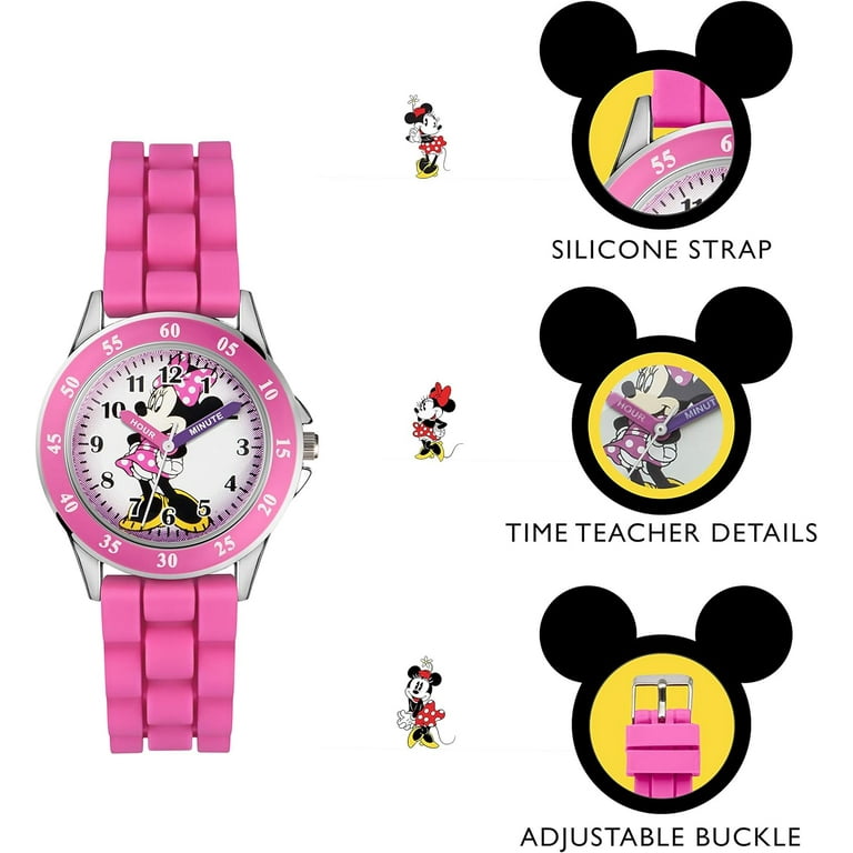 Accutime Kids Disney Mickey Mouse Minnie Mouse Analog Quartz Time Teacher Wrist Watch for Toddlers Boys Girls to Learn How to Tell Time Minnie Pink Walmart