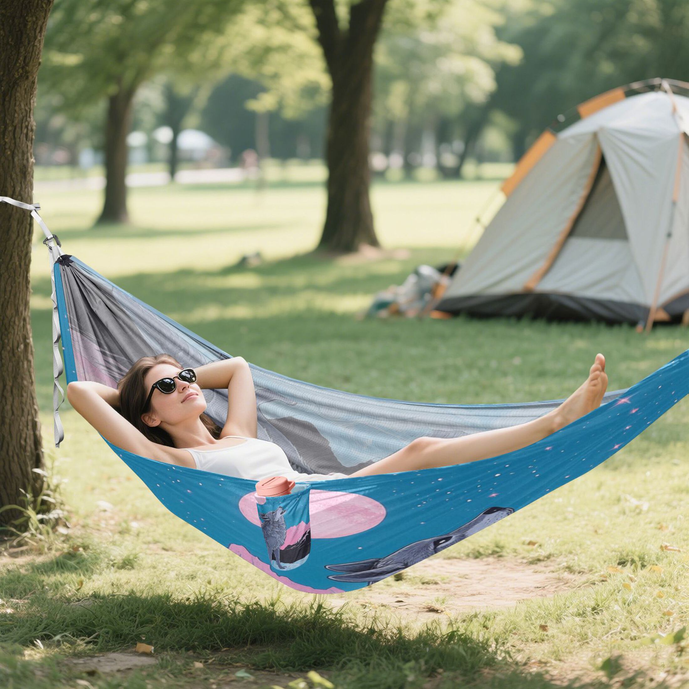 Hammock Camping Hammock Nylon Portable Hammock Travel Camping Hammock Cool Wolf Roar