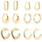 TRAHOO 6 Pairs 14K Gold Hoop Earrings For Women Lightweight Chunky Hoop Earrings Multipack Hypoallergenic, Thick Open Twisted Huggie[S164]