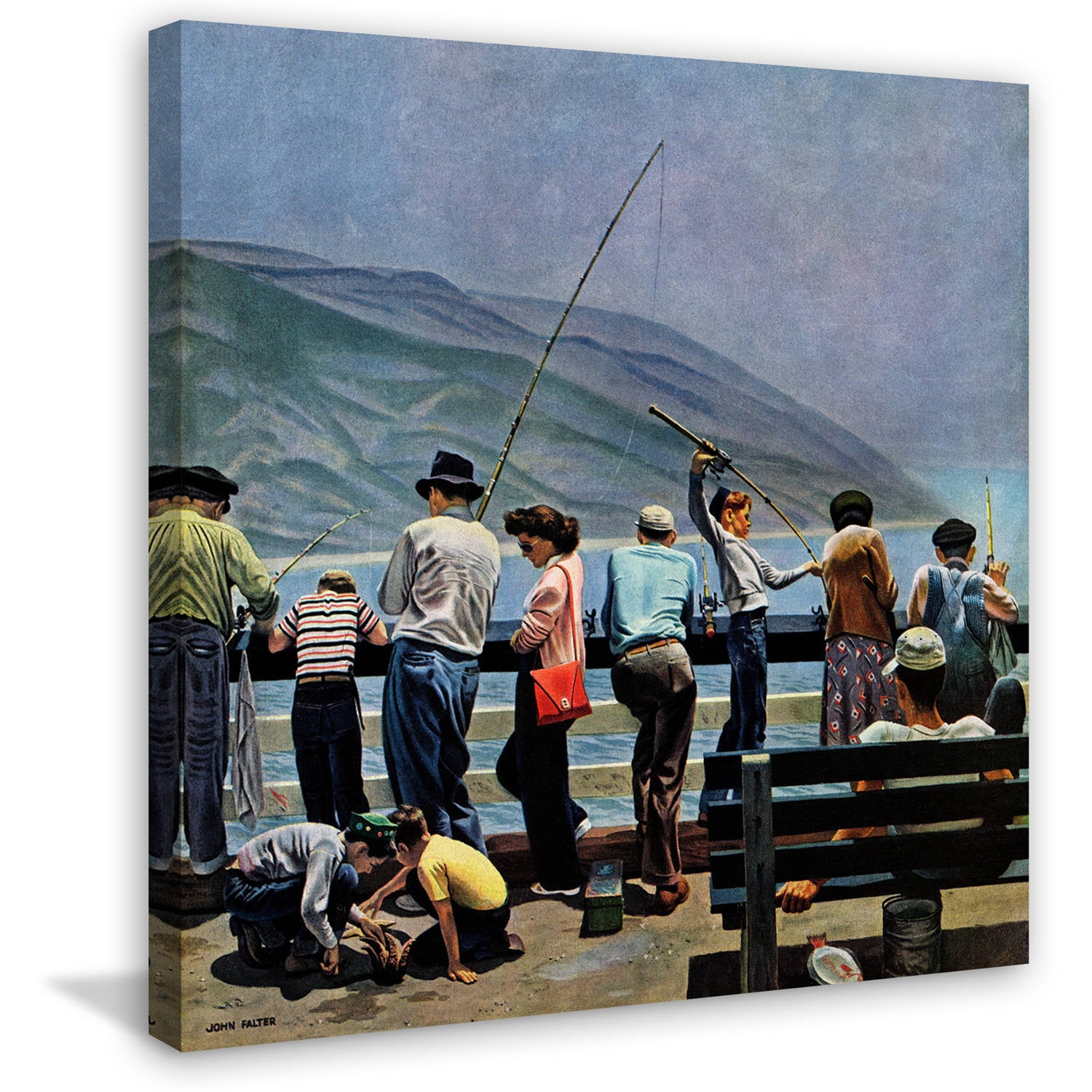 "Pier Fishing" Painting Print on Wrapped Canvas