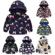 Qleicom Toddler Baby Spring Autumn Fashion Long Sleeved Coat Printed Hooded Zipper Windproof Jacket Suit for Kids Boy Girls(1-6 Years）