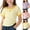 Yellow, variant on Paiwinds Girls Square Neck Short Sleeve Top Solid Color Soft Knitted Cotton Stretchy Casual Blouse for Summer Modern Fit