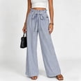 thumbnail image 4 of BRELIL Women Plus Size Wide Leg High Waisted Trousers with Pockets Striped Casual Vacation Long Pants Baggy Palazzo Travel Outfits, Blue XL, 4 of 5