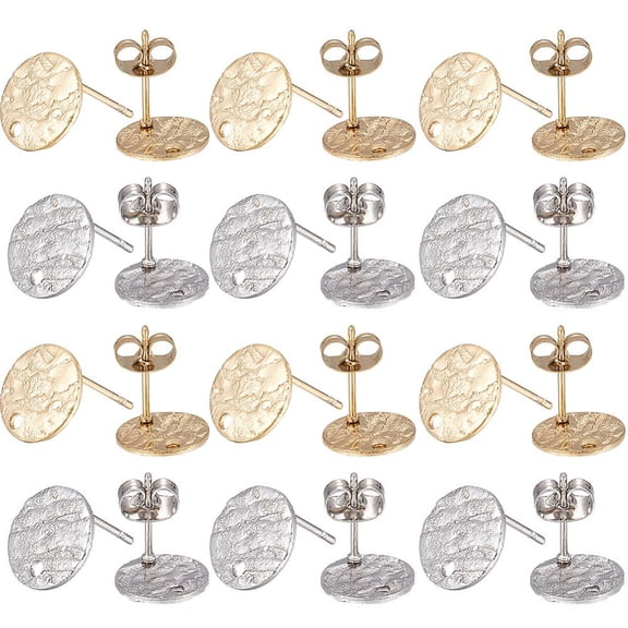 1 Box 80Pcs 20 Pairs Flat Round Earring Posts Stainless Steel Earring Post with Loop Silver Gold Ear Studs Blank Stud Findings for Jewelry Making