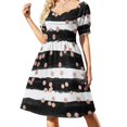 thumbnail image 1 of Vestido elegante de manga corta con rayas de acuarela negras y confeti dorado rosa para niña., 1 of 7