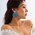 thumbnail image 2 of Camellia Flower Dangle Earrings for Women Cowboy Statement Big Exaggerated Fabric Hoop Huggie Blue Floral Studs Gold Plated Long Drop Dangling Earring Fashion Jewelry Gifts, 2 of 12