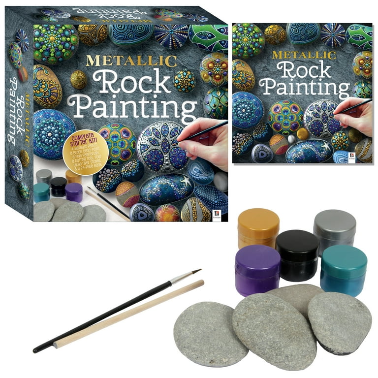 Metallic Rock Painting Box Set - DIY Rock Painting for Adults - Rocks,  Brush, Paint Included - Mandala Stone Artist - Create Rock Artwork at Home  