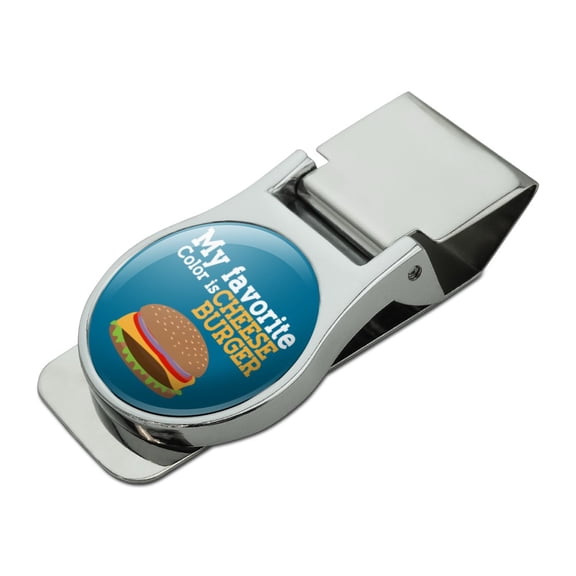 My Favorite Color is Cheeseburger Satin Chrome Plated Metal Money Clip