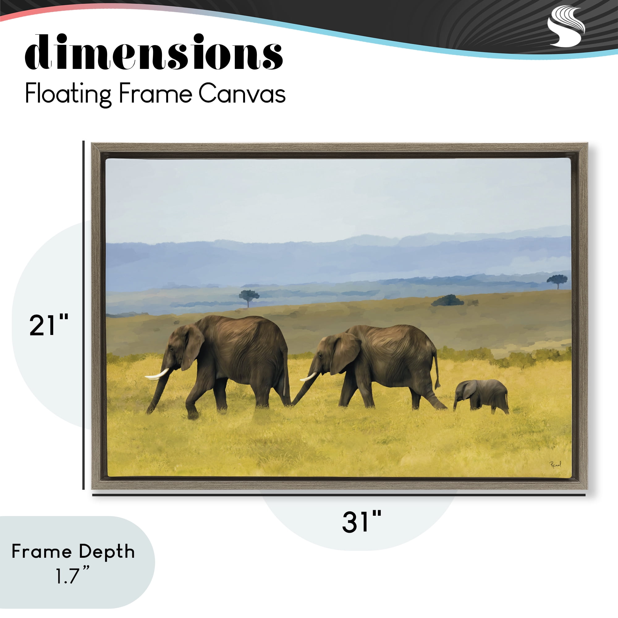 Stupell Industries Elephants In The Grassland Brown Framed Floater Canvas Wall Art, design by Renel Peters