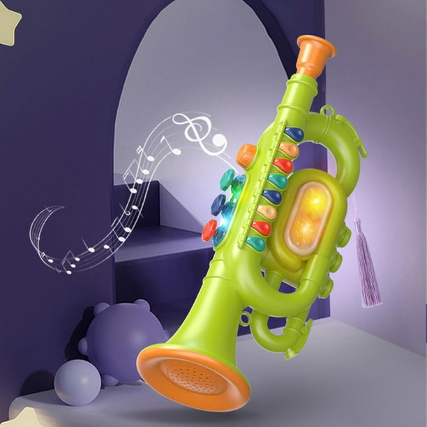 Instrumento de 8 notas, juguetes musicales, instrumentos musicales portátiles con luz y sonido, Mini instrumento de trompeta para niños, juguetes para , trompeta trompeta verde