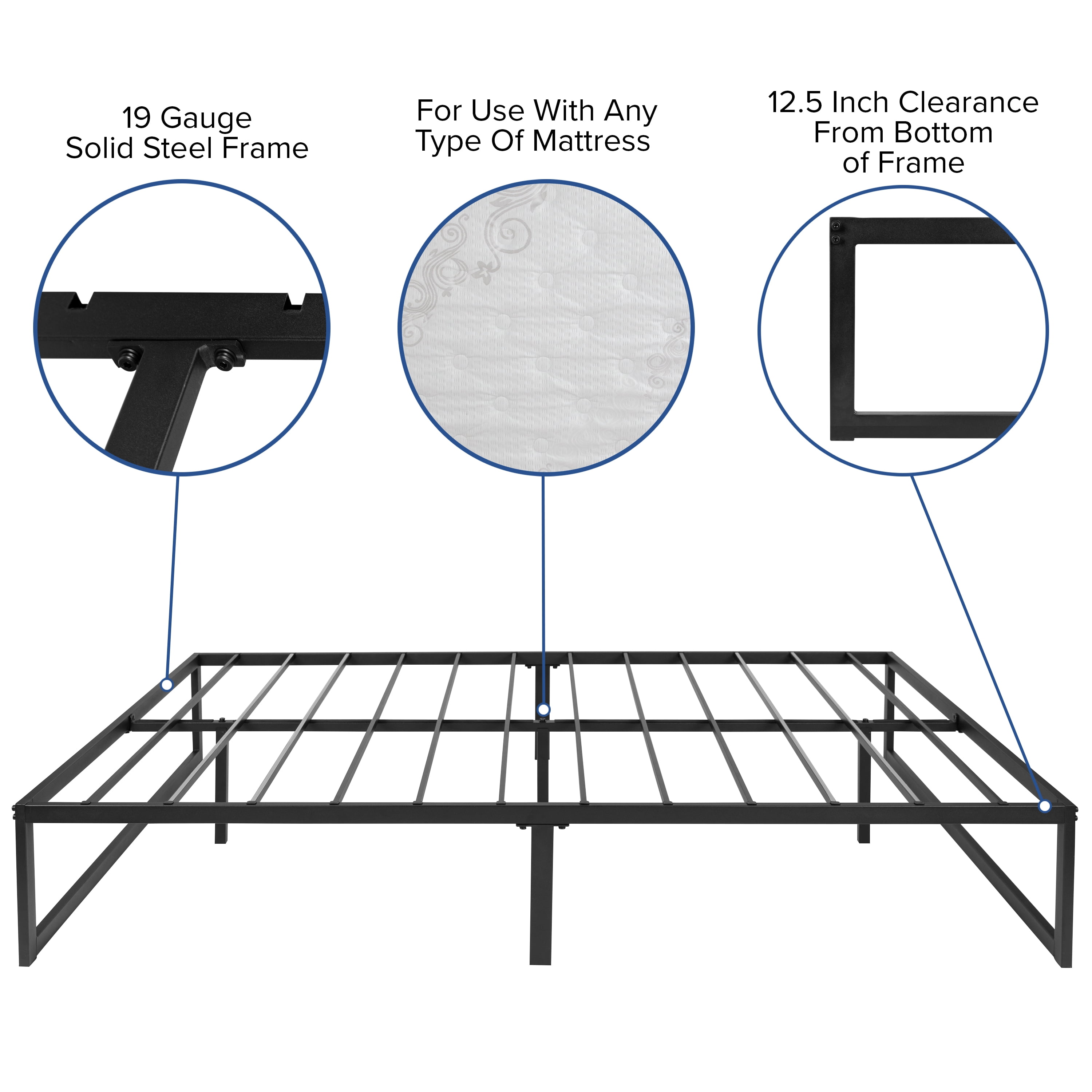 Flash Furniture Louis 14 Inch Metal Platform Bed Frame with 12 Inch Memory Foam Pocket Spring Mattress in a Box (No Box Spring Required) - Full