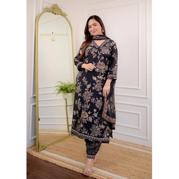 Aizza Trends Women's Cotton Febric Printed Kurti With Afghani Pant and Dupatta Set