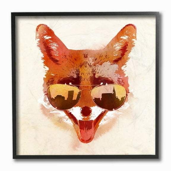 The Stupell Home Decor Collection Orange and Tan Painterly City Fox With Aviators Framed Giclee Texturized Art, 12 x 12