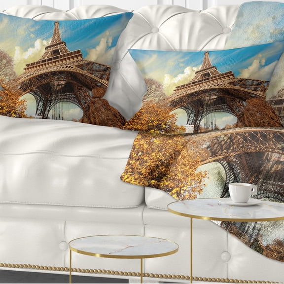 Designart Eiffel with Winter Vegetation - Skyline Photography Throw Pillow - 12x20
