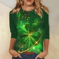 thumbnail image 2 of St Patricks Day Shirt Women Crewneck 3/4 Sleeve T-Shirt Green Clover Graphic Tees St Patrick's Day Casual Tunic Tops, 2 of 5