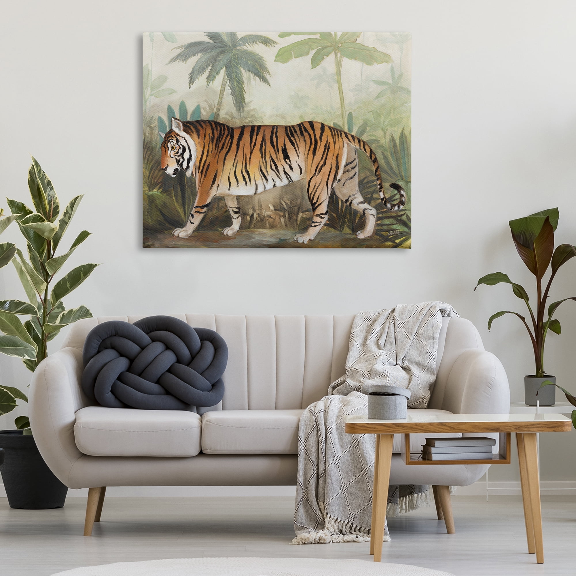 Stupell Industries Prowling Tiger in Forest Landscape Painting Gallery Wrapped Canvas Art Print Wall Art, 48 x 36