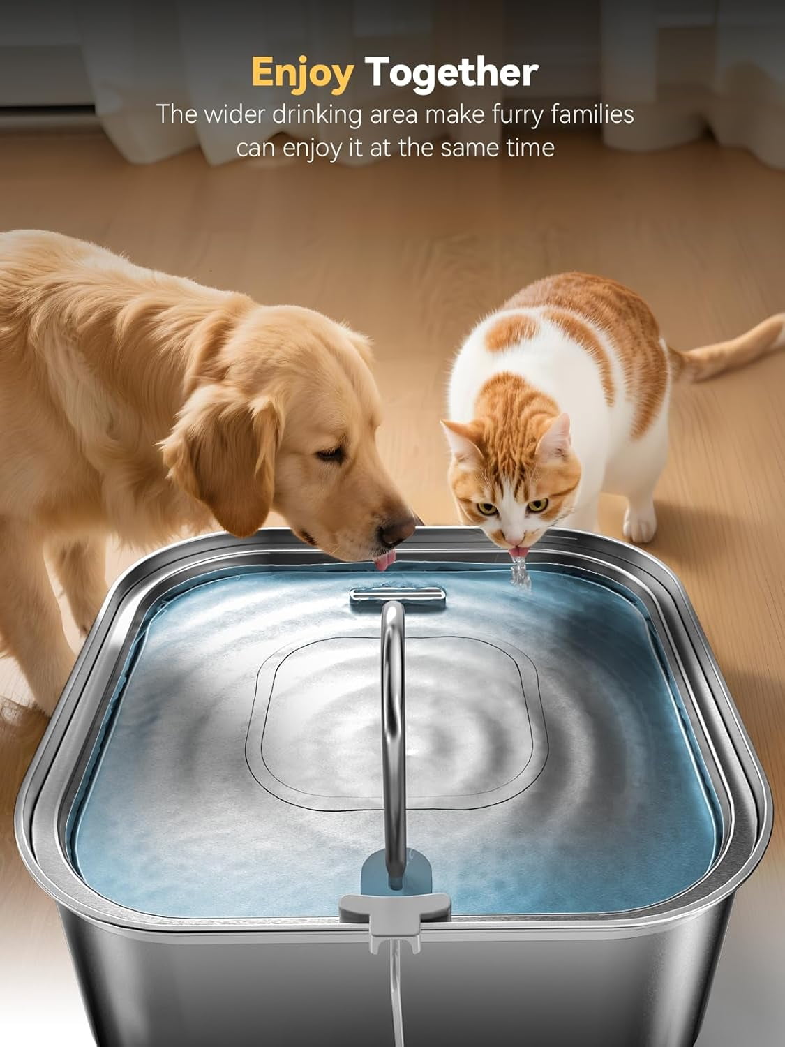 Large Dog Water Fountain 14L/3.7Gal, Stainless Steel Pet Fountain for Large Dogs and Multi-Pets Families, Visible Window & Extra Wide Drinking Area, Enlarges Capacity & Saves Space