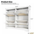 thumbnail image 3 of [Luckynote]42.1"W Mid-Century Narrow Shoe Cabinet, 4 Flip Drawers, 4 Rattan Doors, 2 Silvery Hooks, Freestanding Entryway/Hallway Shoe Organizer, White, 3 of 10
