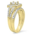 thumbnail image 2 of 0.95 Carat (ctw) 18K Yellow Gold Princess & Round White Diamond Ladies Bridal Halo Style Split Shank Engagement Ring Set, 2 of 4