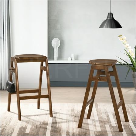 JERFIT Mid-Century Modern Bar Stools Set of 2, Stackable Wood Counter Height Stools with Backrest, Brown Walnut Finish