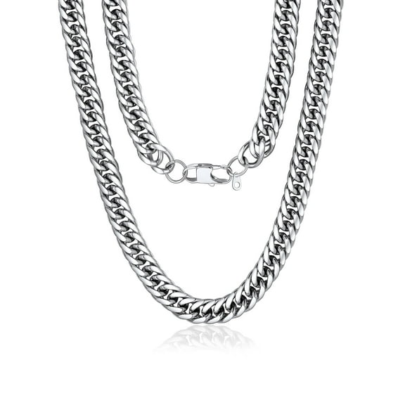 FaithHeart Miami Cuban Link Chain Necklace for Men Silver Stainless Steel 12mm Curb Chains Mens Necklace Hip Hop Jewelry Gift for Husband Anniversary 22"