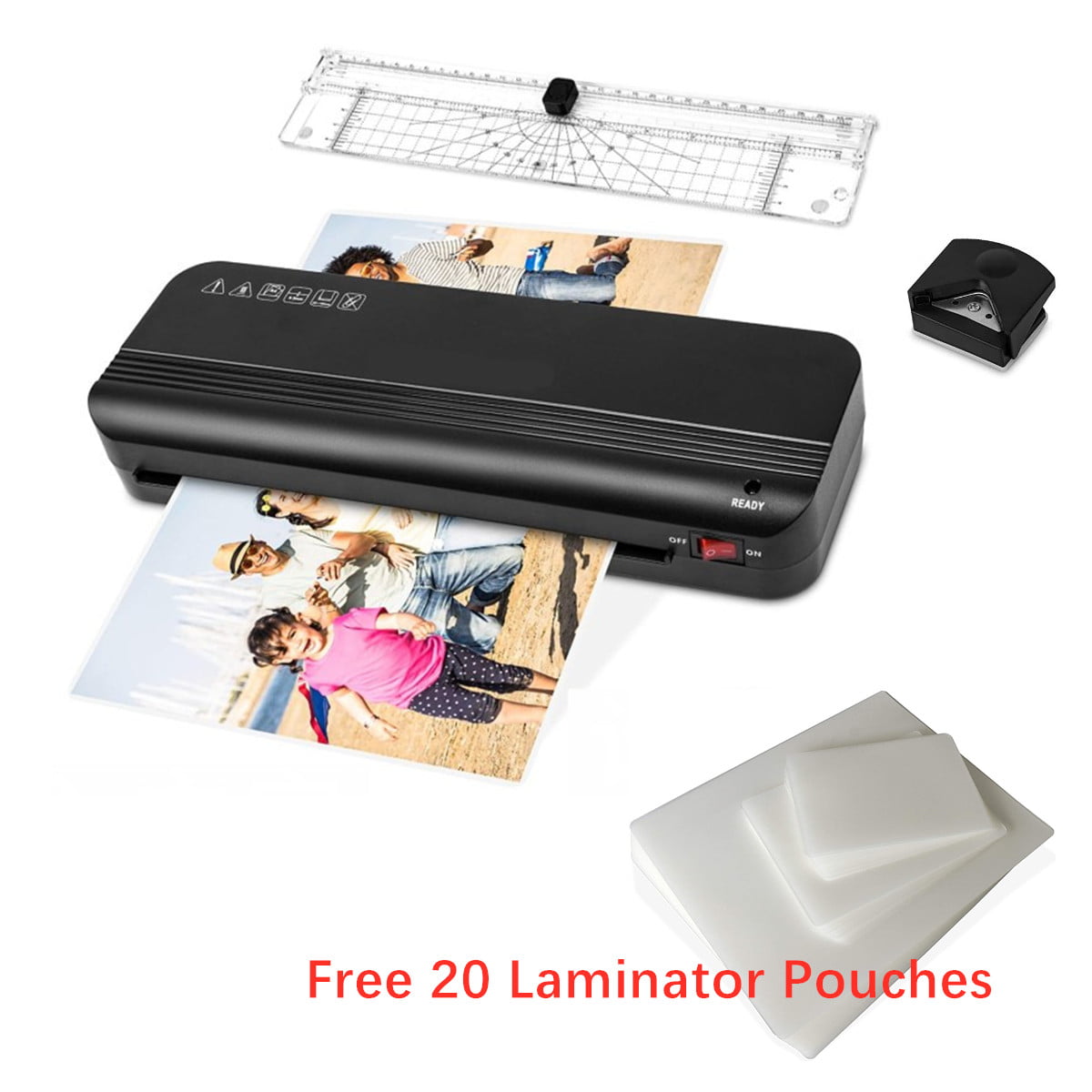 Laminator,5 in 1 A4 Thermal Laminator Machine,Quick Warm-Up,400mm/min Laminating Speed,Hot Cold Laminator with 30 Laminating Pouches,Paper Trimmer,Corner Rounder,Photo Clip Kit,for Home Office School 