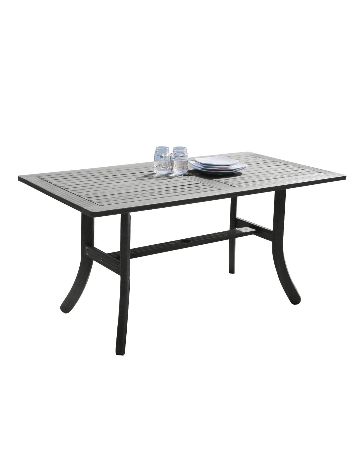 7-Piece Gray Hand Scraped Wood Finish Table Outdoor Furniture Patio Dining Set with Curvy Leg Table 59" - image 4 of 8