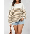 thumbnail image 2 of Women'S Striped Colorblock Knitted Sweater Long Sleeve Round Neck Fashion Oversized Sweater Khaki XL, 2 of 8