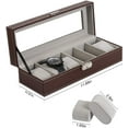 thumbnail image 2 of 6 Slot Watch Display Case Leather Organizer Glass Jewelry Storage Box Lockable, Brown, 2 of 3