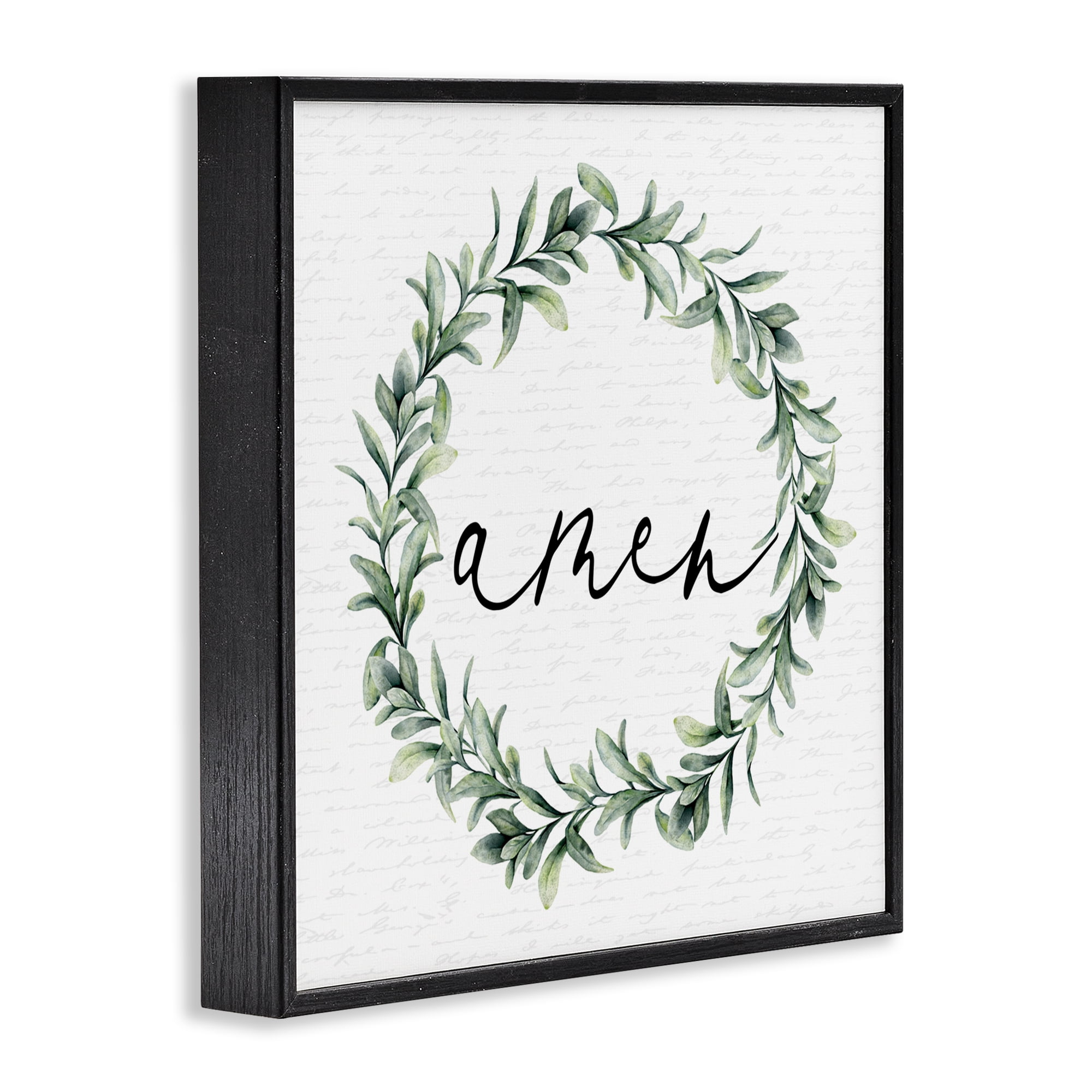 Amen Botanical Wreath & Script Black Framed Giclee Art, design by Lettered and Lined