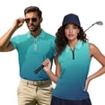thumbnail image 2 of HUIACONG Couples Matching Golf Shirts for Men Quarter Zip Collared Short Sleeve Quick Dry Breathable Athletic Mens Shirts Sleeveless Golf Tops for Women for Daily Golfing Vacation Blue Gradient Man S, 2 of 7