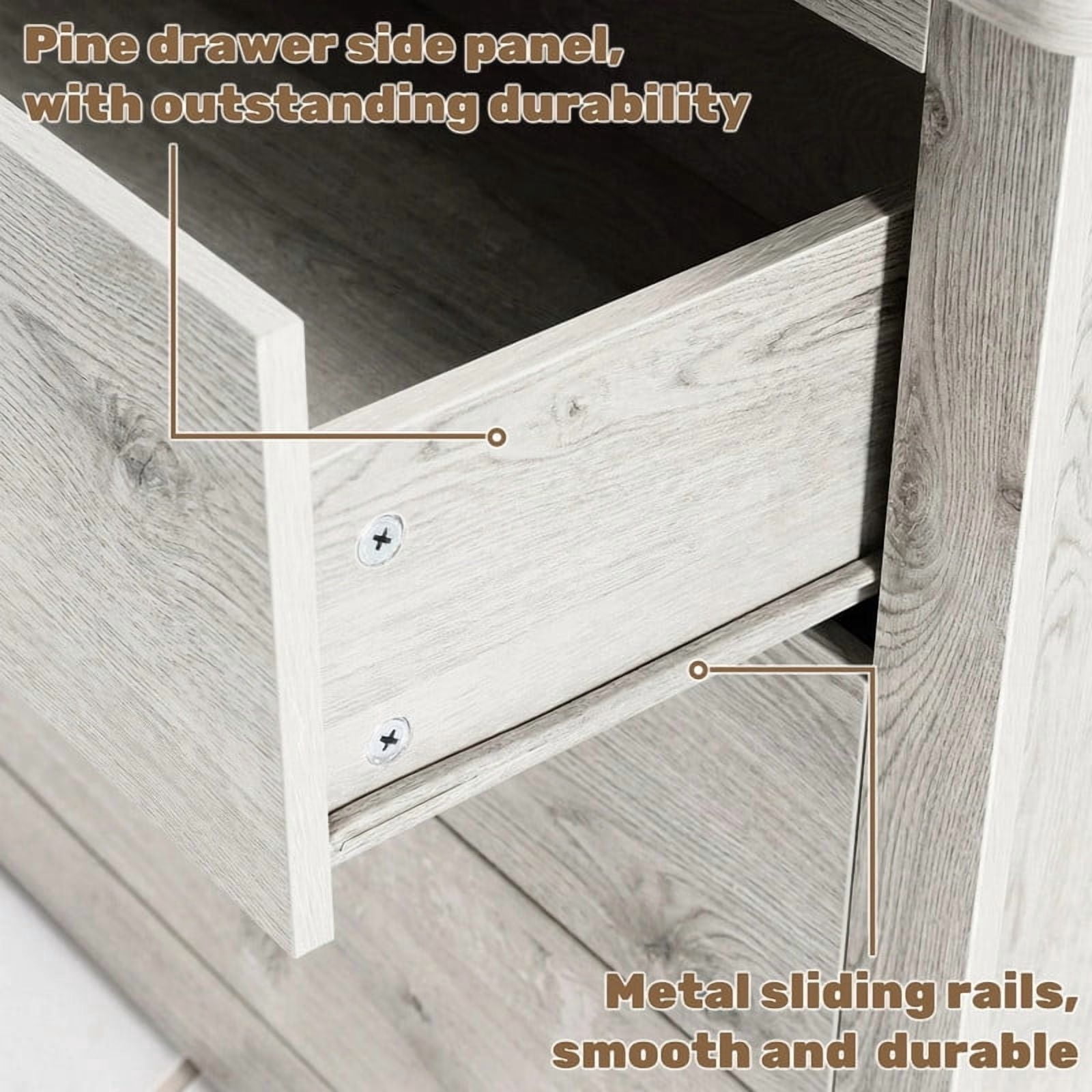 Kelno Wood 6 Drawer Dresser Chest of Drawers TV Stand with Organizer Cabinet, White