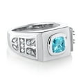 thumbnail image 3 of Gem Stone King 925 Silver Cushion Checkerboard Swiss Blue Topaz Men's Ring 2.81 Ct (Size 13), 3 of 4