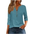 thumbnail image 2 of EchfiProm Blue Tops for Women Plain Half Zip Pullover V-Neck Long Sleeve Relaxed Fit Womens T-Shirt, 2 of 5
