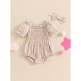 thumbnail image 2 of Bagilaanoe Newborn Baby Girl Summer Rompers Plaid Short Sleeve Off Shoulder Bodysuits + Headband 3M 6M 12M 18M Infant One Piece Jumpsuit, 2 of 7
