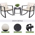 thumbnail image 4 of Devoko 3 Piece Rocking Bistro Set Wicker Patio Outdoor Furniture Porch Chairs Conversation Sets with Glass Coffee Table (Beige), 4 of 5