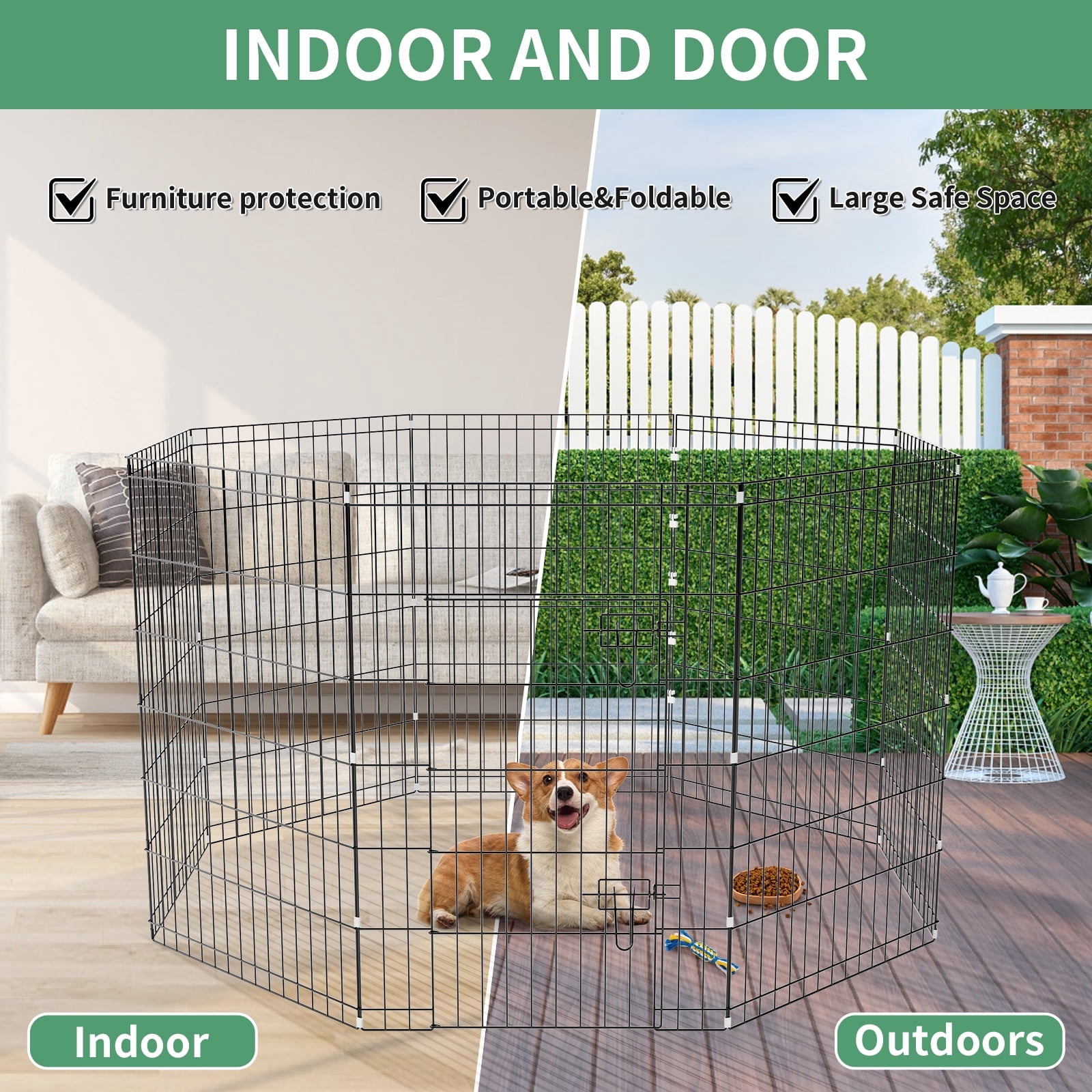 ZephyPaws 35.4in Foldable Pet Playpen, Expandable, Powder Coated Iron Metal Wire, Outdoor, for Dogs, Cats, Rabbits, Ducks, Turtles, Guinea Pigs, with 8 Panels