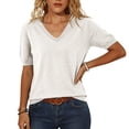 thumbnail image 2 of WULMLEO Womens Short Sleeve Sweater Summer V Neck Tops Casual Knit Shirts Lightweight Pullover Top White M, 2 of 5