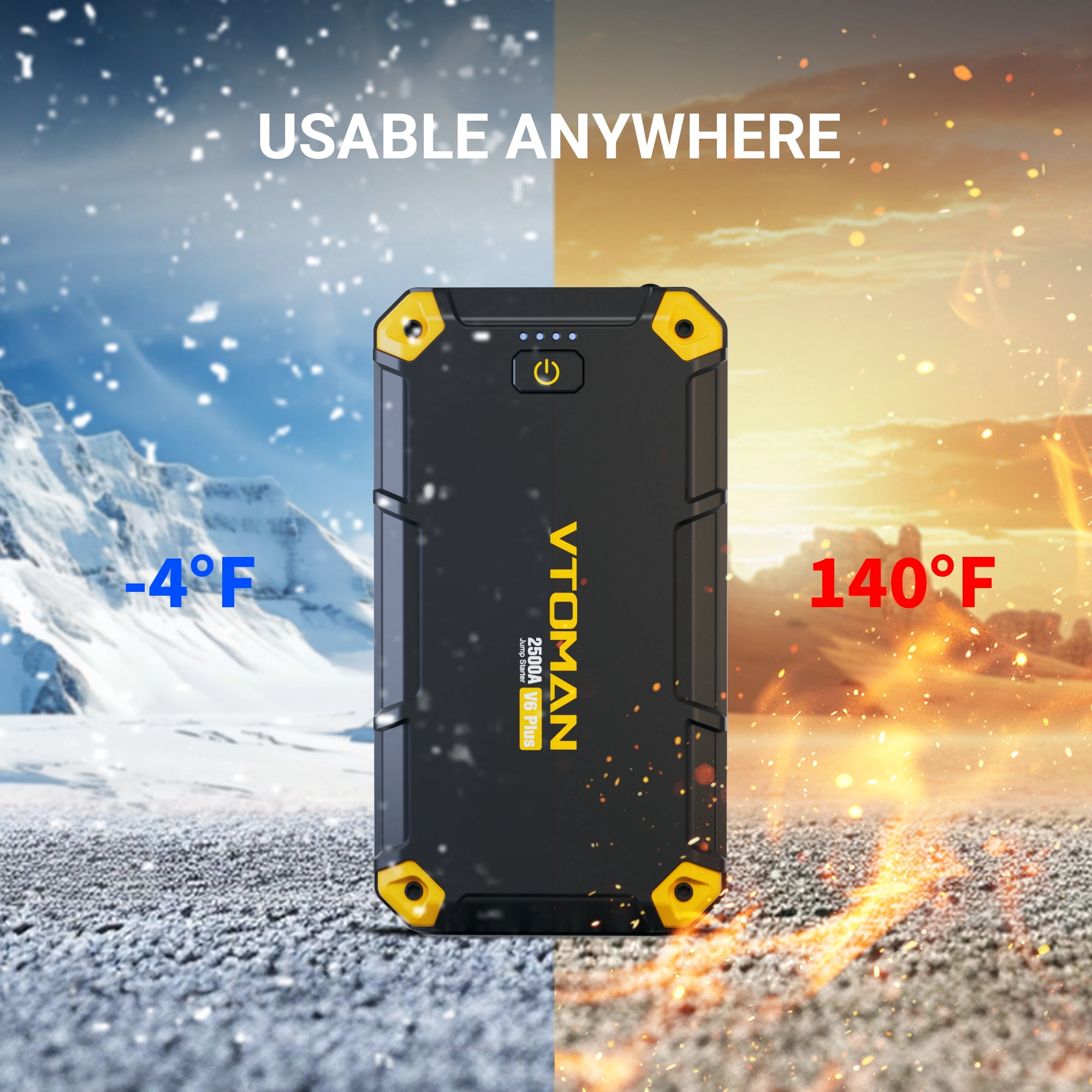VTOMAN 2500A Car Jump Starter, Portable Battery Jumper for 12V Vehicles (6.0L Gas/4.0L Diesel), 10000mAh Fast Charging & Jumper Cables, V6 Plus