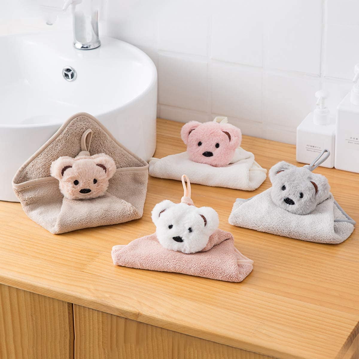 VSER 4 Pack Hanging Hand Towels for Bathroom&Kitchen,Ultra Thick Towel with  Loop,Cute Child/Kids Microfiber Pig Towels.Soft,Absorbent,Fast