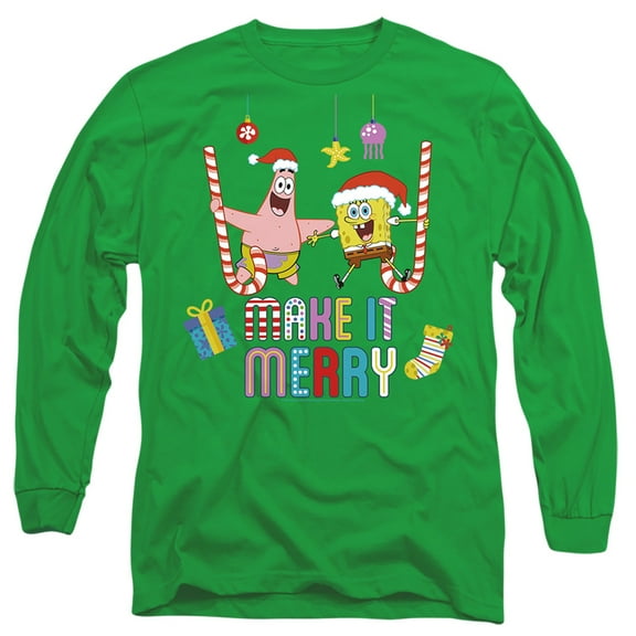 Spongebob Christmas, Make It Merry With Patrick Unisex Adult Long-Sleeve T Shirt