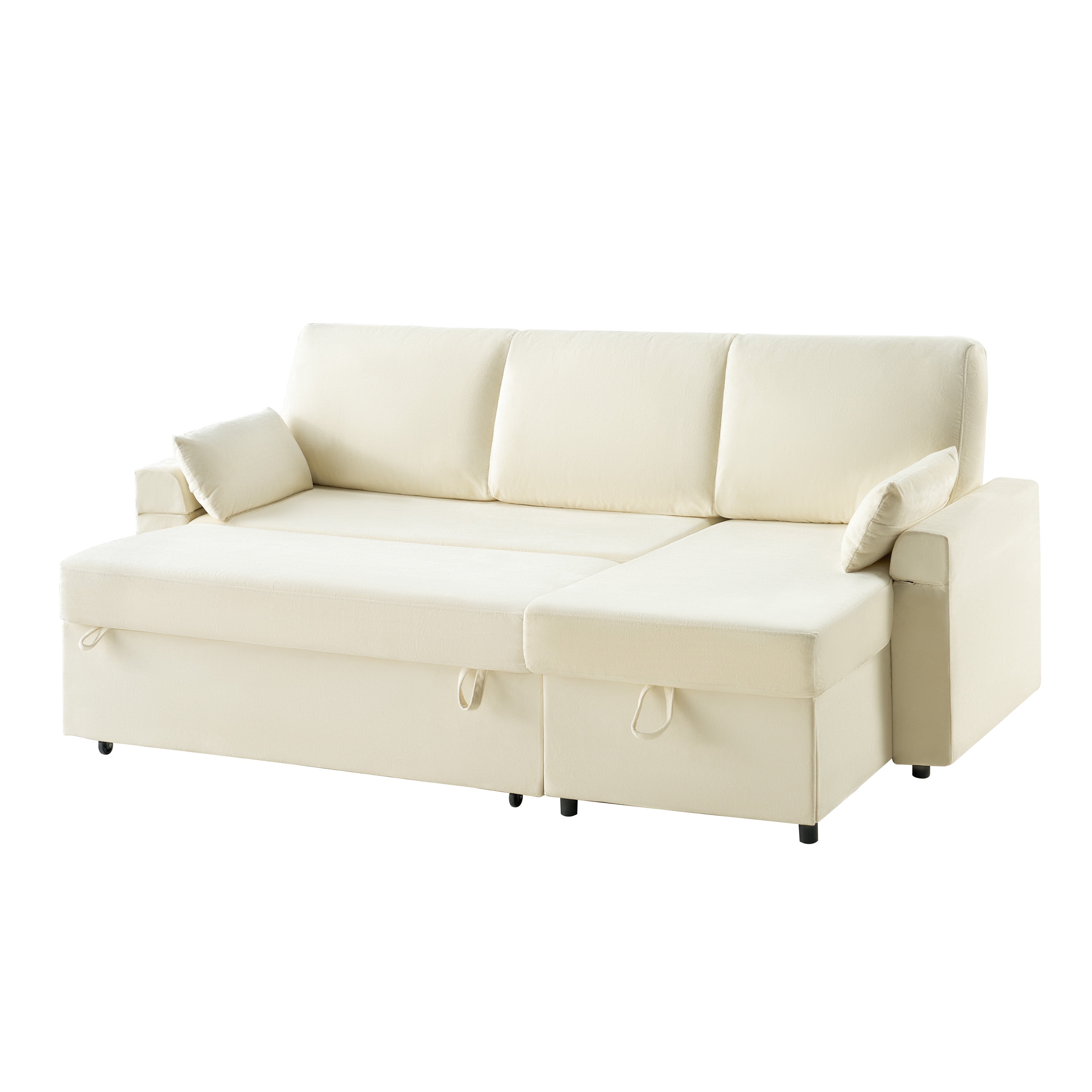 VANACC Sleeper Sofa Bed with Foldable Armrests,Storage Chaise & 5" Cushions,Beige