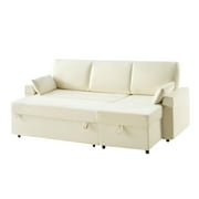 VANACC 91 Sectional Sofa with Storage and 3 Seat,Reversible Pull Out Couch for Living Room,Beige