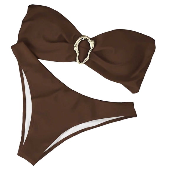 Afdoent Bikini Sets For Women Bandeau Bikini O Ring Strapless Tie Back High Cut Two Piece Swimsuit Bathing Suits Swimwear
