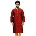 thumbnail image 7 of Atasi Men's Long Maroon Dupion Band Collar Shirt Ethnic Clothing-Medium, 7 of 7